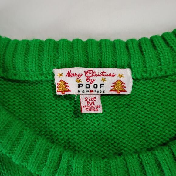 Ugly Christmas Sweater Gnome Medium Sequined Green Snowflakes PomPom Nose - Picture 4 of 12